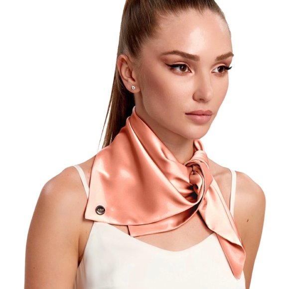SILK SQUARE SCARF Peach - Picture 2 of 5